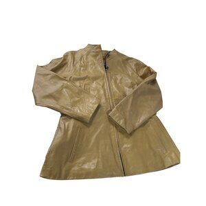 Marcia Collection Vintage womans Tan Italian Leather Jacket Coat size L SKU 9266
